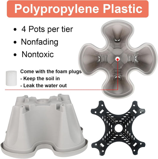 DUNCHATY Stackable Vertical Garden Planter with Wheels and Tools, Self-Watering Indoor/Outdoor 5-Tier Herb Planter for Growing Vegetables and Succulents, Gray