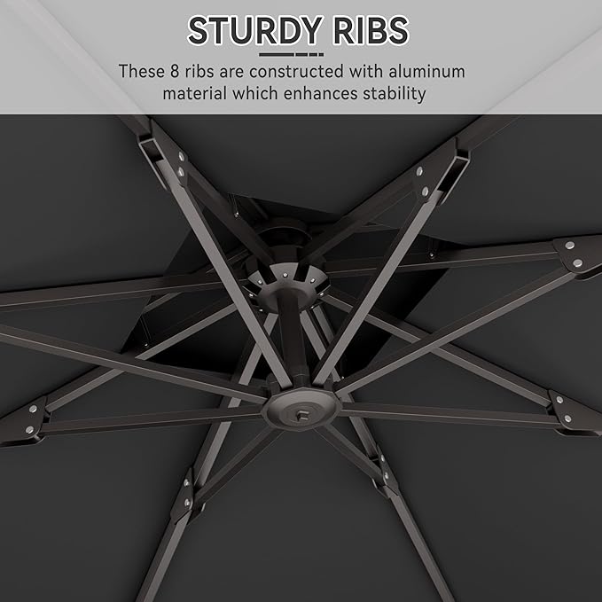 10' X 10' Cantilever Patio Umbrella Outdoor Heavy Duty Double Top Windproof Square Offset Umbrellas with 360-degree Rotation for Pool Deck Backyard, Grey