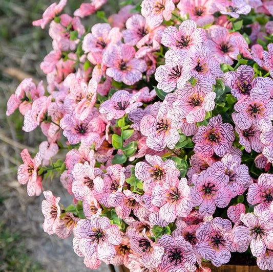 Artificial Flowers for Outdoor Indoor Garden Home Decoration, Faux Flower Daisy with Eucalyptus Leaves Fake Plants Greenery Boxwood Porch Patio, 12 Bundles (Pink)