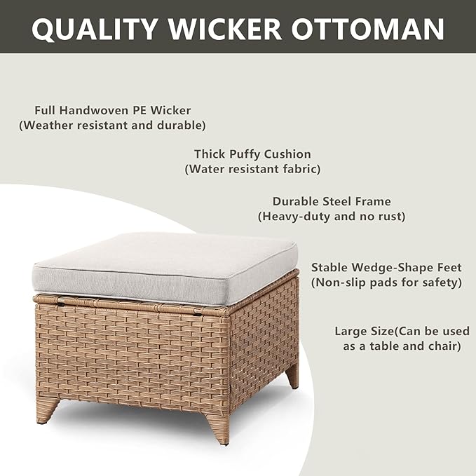 Rilyson Outdoor Patio Wicker Furniture Set - 5 Piece Rattan Patio Conversation Sectional Sofa Set with 1 Couch,2 Armchairs,2 Ottomans for Porch Deck Garden(Yellow/Beige)