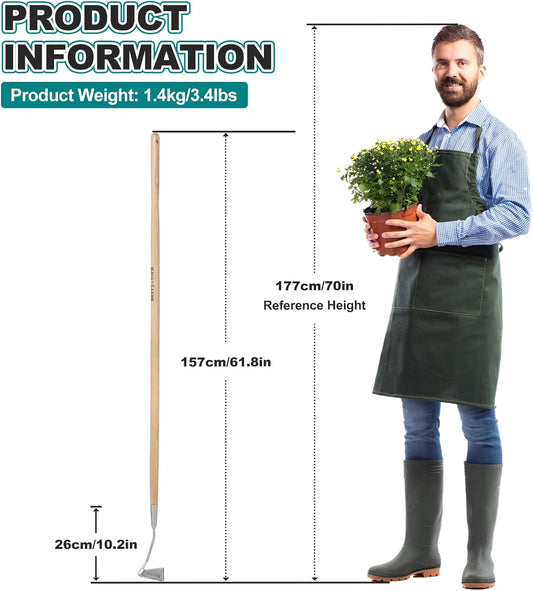 Berry&Bird Swoe Garden Hoe, 61.8'' Stainless Steel Long Handled 3 Edge Hoe with Wooden Hand, Mini Angled/Warren Hoe, Soil Cultivator Weeding Tool for Grass Flower Backyard