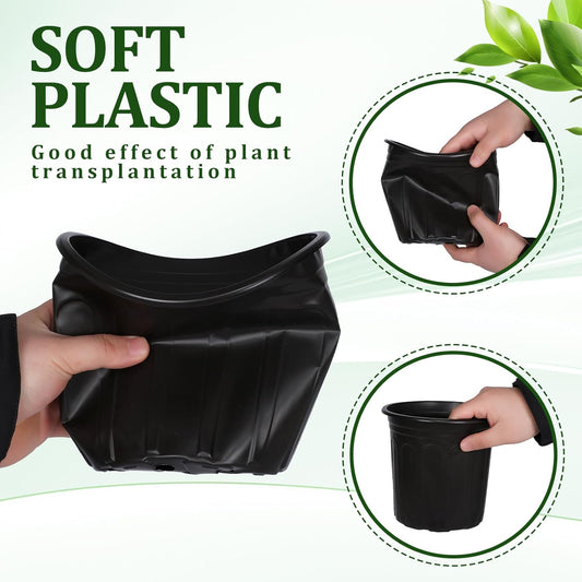 DI QIU REN 100-Pack 1 Gallon Flexible Plant Nursery Pots, Plastic Flower Pots Seedling Pots with 200Pcs Plant Labels, Plastic Plant Pots with Drainage Holes for Plants, Cuttings, Transplanting