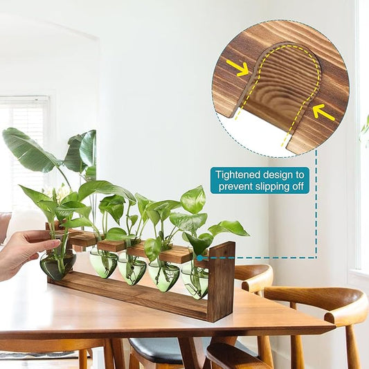 Plant Terrarium Hanging Propagation Stations Gift for Women Air Plants Holder with Wooden Stand Heart Glass