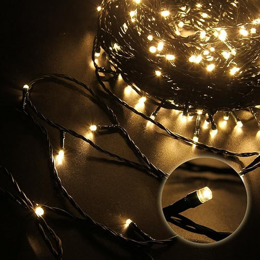 Fairy Lights Outdoor String Lights 33ft 100 LED with Memory Modes Controller, Extendable Christmas Lights Decorations for Wedding, Christmas, Party, Patio, Indoor Outdoor (Black Wire- Warm White)