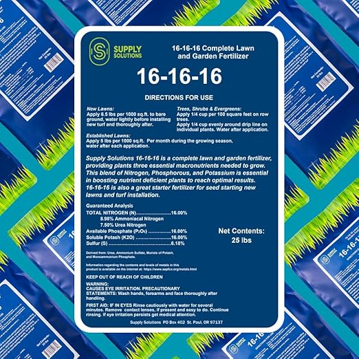Supply Solutions 16-16-16 Complete Lawn & Garden All Purpose Granular Fertilizer - The Ultimate Plant Food for Lush Greenery & Vibrant Blooms - for All Plants, Vegetables, Fruits, and Berries - 25lbs