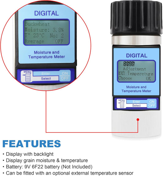 Grain Moisture Meter High Precision Grain Moisture Tester with Moisture & Temperature Display Seed Moisture Meter for 25 Grains Including Wheat, Soybean, Coffee and More