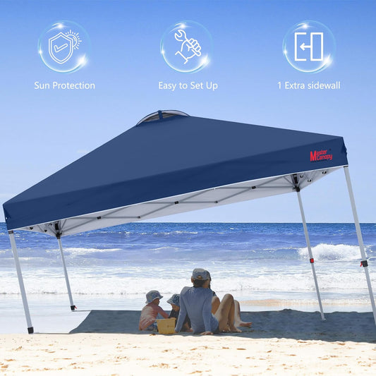 MASTERCANOPY Durable Pop-up Canopy Tent with 1 Sidewall (8'x8',Navy Blue)