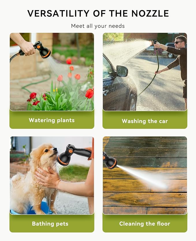 SUNPOW Retractable Garden Hose Reel - 1/2 inch x 85ft Wall Mounted Hose Reel with 3/4 inch Brass Fitting & 10 Function Sprayer Nozzle - Any Length Lock, Auto Rewind System, 180ยฐSwivel Bracket- Grey