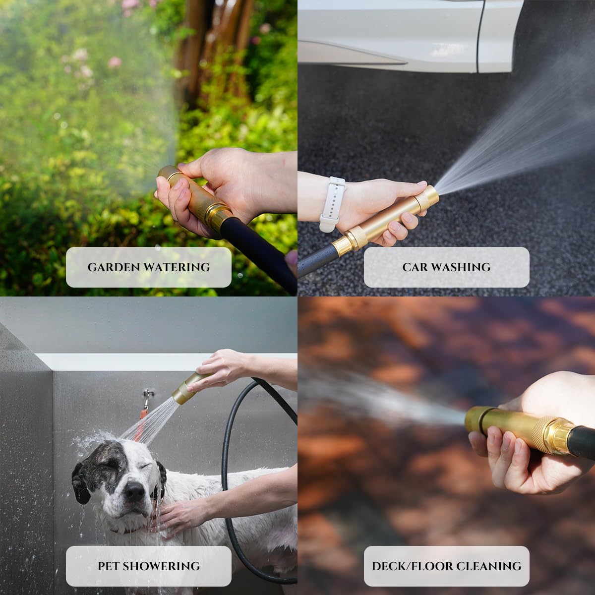 Wiseflow Brass Twist Hose Nozzle, High Pressure Adjustable Spray, 2 Rubber Washers, Heavy Duty Brass Garden Hose Nozzle for Watering Plants and Lawn, Car Washing, Patio and Pet