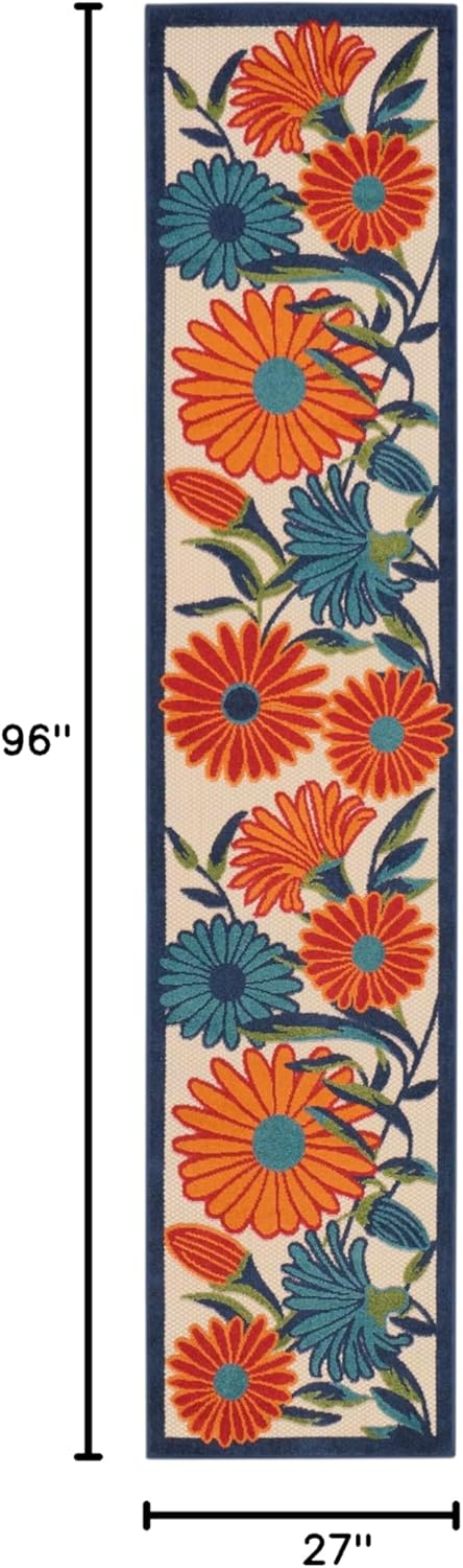 Nourison Home Aloha Outdoor Multicolor 2'3" x 8' Area Rug, Easy Cleaning, Non Shedding, Bed Room, Living Room, Dining Room, Deck, Backyard, Patio (2x8)