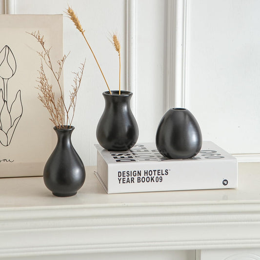 JOJUNO Black Bud Vases, Small Ceramic Vase Set of 11, Mini Pottery Vases for Flowers, Decorative Pieces for Home Modern Decor, Boho Decor, Chic Accents for Living Room Dining Table Shelves