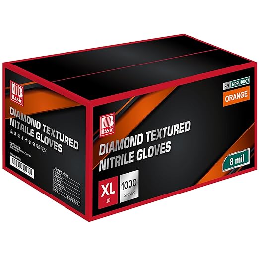 Jointown Basic Heavy Duty Nitrile Gloves, Mechanic Gloves 8 Mil Nitrile Disposable, with Raised Diamond Texture, Case of 1000, Orange, XLarge