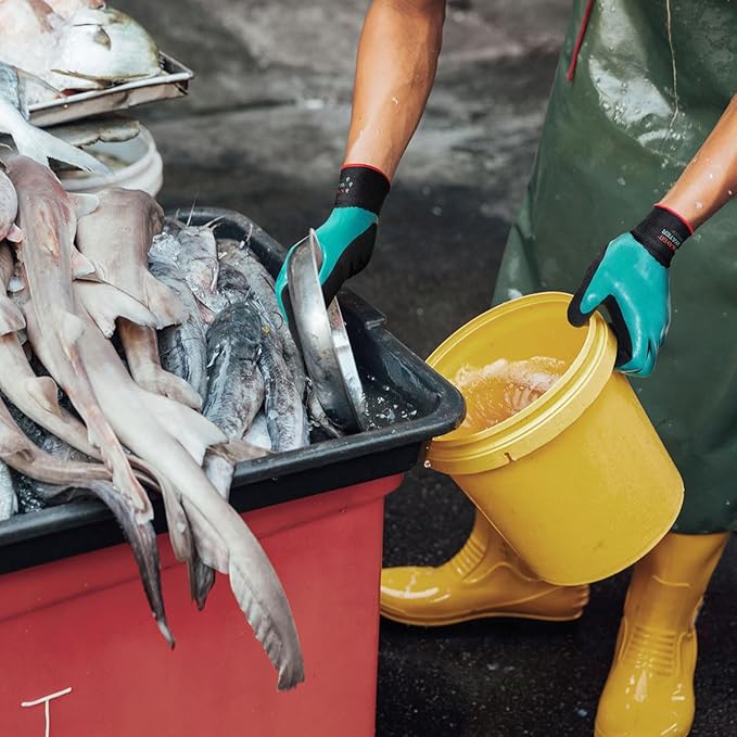 KAYGO Waterproof Work Gloves for Men and Women, Rubber Coated Non-slip Working Gloves for Garden, Outdoor Construction,3 pairs,Blue,L