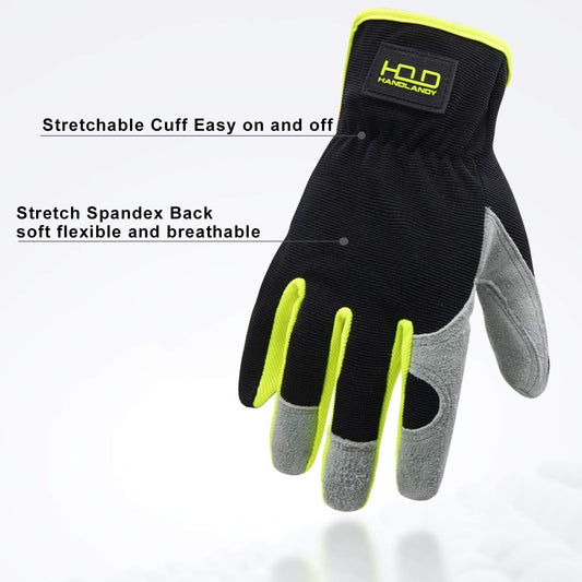 HLDD HANDLANDY 2 Pairs Leather Gardening Gloves for Men, Utility Work Gloves for Gardening, Yardwork, Construction, Mechanics, Great Garden Gifts for Men Women