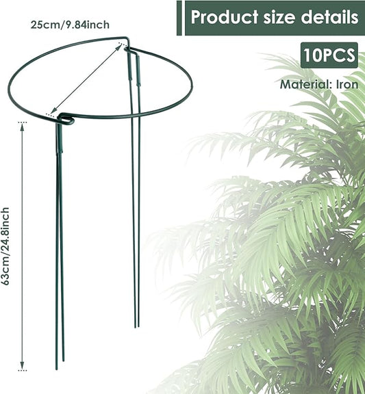 10 Pack Supports Stakes Metal 10" Wide x 24" High Peony Cages and Supports Garden Interlock Half Round Support Ring Border Support Ring Cage for Rose Vine Tomato