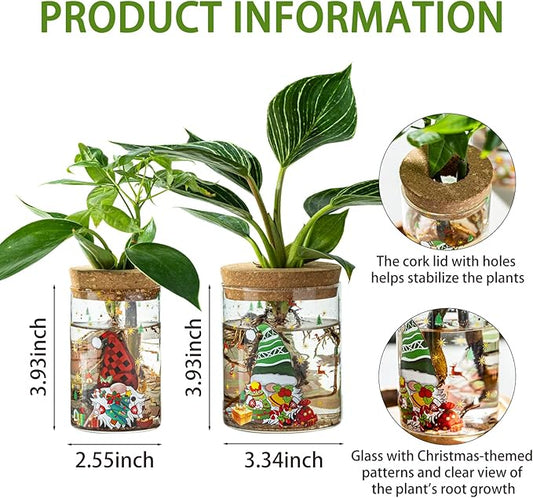 Christmas Vase, Christmas Themed Propagation Stations, Glass Propagation Vases for Plants, Cuttings, Desktop Planter Vase for Home & Office Decor, Set of 6 (3 Large & 3 Small)