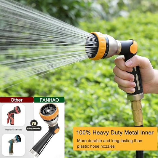 FANHAO Garden Hose Nozzle, 100% Heavy Duty Metal Spray Nozzle with Thumb Control, High Pressure Water Nozzle with 8 Adjustable Spray Patterns for Watering Plants, Washing Cars and Showering Pets