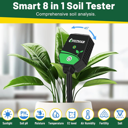 Soil pH Meter Soil Moisture Meter 8 in 1 Fertility Salt Moisture pH EC Light Humidity Temp Accurate Soil pH Test Kit for Garden and Hydroponics