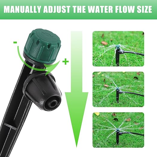 Drip Irrigation Emitters for 1/4" Drip Tubing,Adjustable 360 Degree Automatic Irrigation Drippers on 5.5" Arrow Stake,with1/4 Locked Tee for Watering System(30Pcs Drippers and 30Pcs Tee)