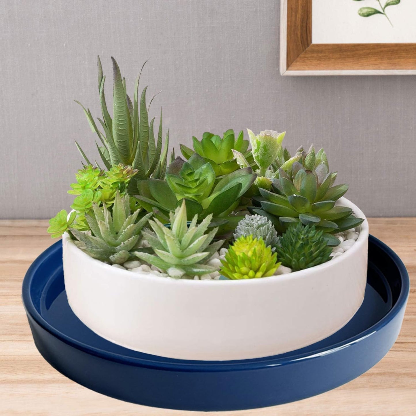Ceramic Plant Saucer Plant Pot Tray 8 inch Blue, Planter Water Drip Trays for Plant Saucers Indoors, Thick Durable Sturdy Flower Pot Saucers for Glazing Pots Base, More Sizes 4-12 inch