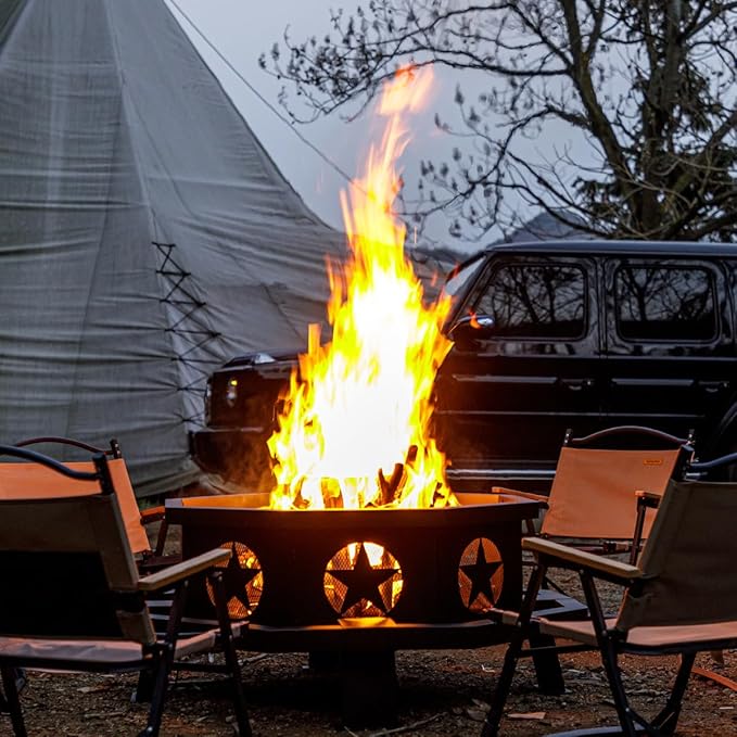 42 inch Fire Pit for Outside, Heavy Duty Wood Burning Fire Pits with Fire Poker, Outdoor Octagonal Firepit for Camping, Yard, Patio