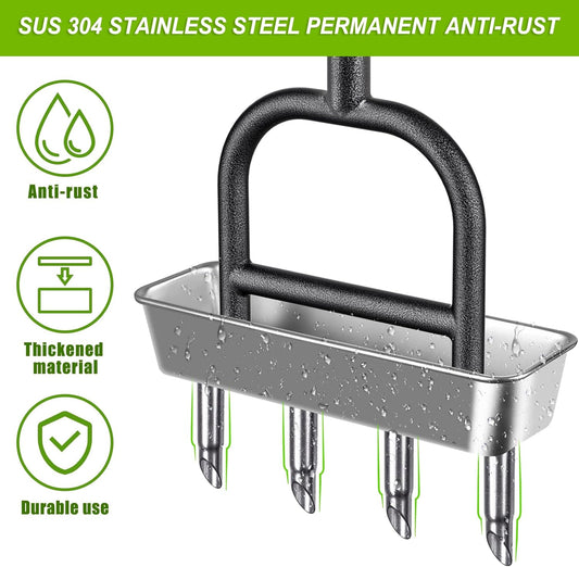 Dolibest Lawn Coring Aerator, Manual Lawn Aerator,4 Stainless Steel Corer Plug Aerator with Soil Core Storage Tray, Pre-Assembled Manual Grass Aerating Tool & Clean Hand Tool, Improving Lawn Health