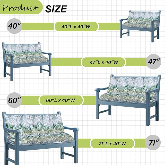 Swing Replacement Cushions with Backrest, 2 or 3 Seater Waterproof Non-Slip Overstuffed Swing Pad, Indoor/Outdoor Bench Cushion for Porch Chair Swings Garden Furniture (Flower color2, 40 * 71 in)