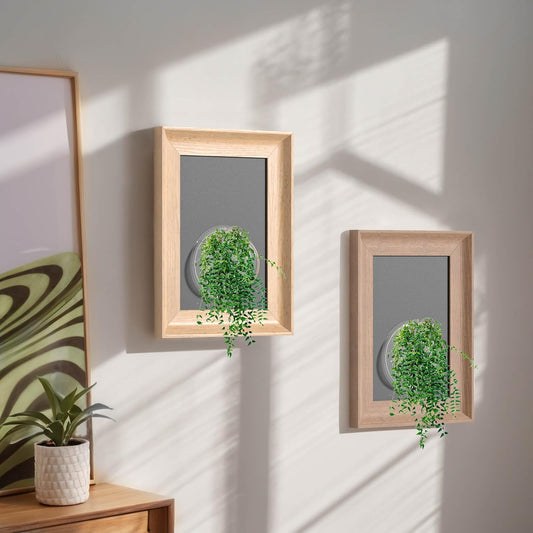 Wooden Frame Wall Hanging Planter for Hydroponic Plants,12X16 inch Wall Vase with Round Acrylic Propagation Station,Bathroom, Office, or Living Room Décor, Set of 2 Mix