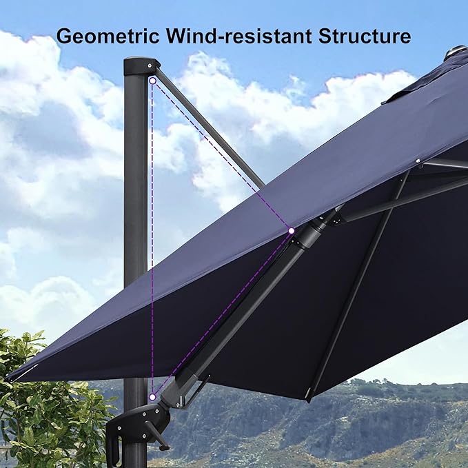 PURPLE LEAF 9' X 12' Left-right Tilt Patio Umbrella Outdoor Cantilever Swivel Rectangle Umbrella with Tilt Aluminum Offset Umbrella with 360-degree Rotation for Garden Deck Pool Patio Navy Blue