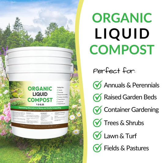 Organic Liquid Compost: Fast-Acting Alternative to Messy and Smelly Composting | Perfect for Annuals & Perennials, Trees & Shrubs, Lawn & Turf, and Fields & Pastures (5 Gallons, Treats Up to 2 Acres)