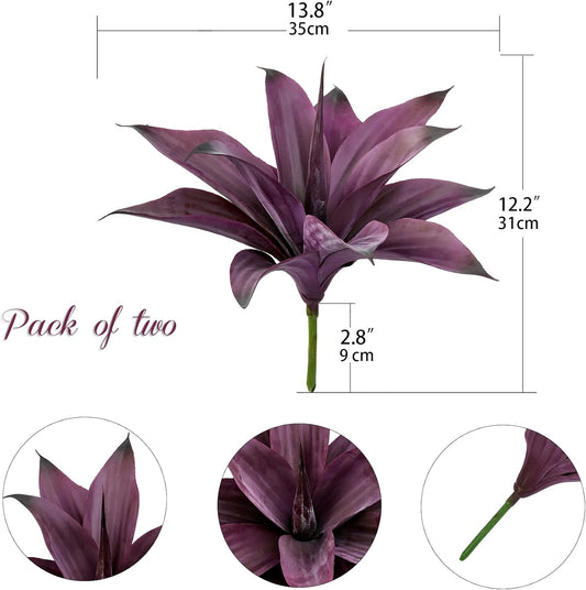 Fake Plants Artificial Agave Plants Indoor,UV Resistant Fake Agave Planters Outdoor Decorating Artificial Plants for Outdoors Decor Agave (2Pack,12.6'Purple) Spring Decorations for Home