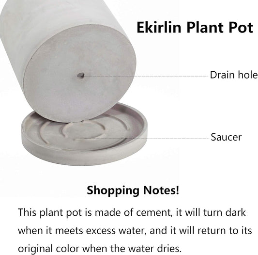 Ekirlin 5 Inch Flower Plant Pot Indoor - Grey Cement Garden Planter Concrete Planter with Drain Hole Saucer, Modern Succulents Containers for Home Decor, Office & Outdoor