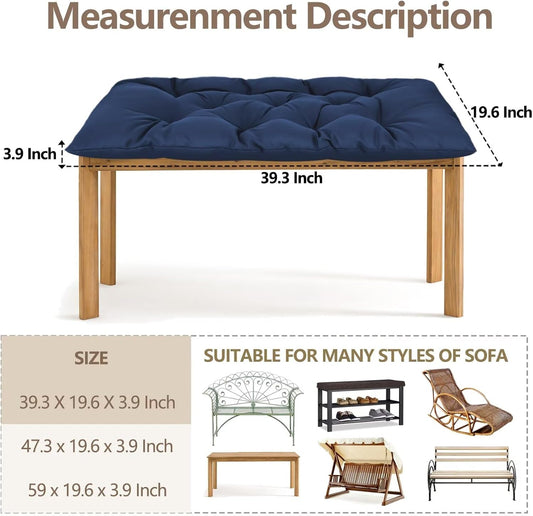 Waterproof Indoor/Outdoor Garden Bench Seat Cushions,Thicken Patio Bench Soft Rocking Chairs Pad Lounger Seat for Wicker Loveseat Settee(39.3x19.6x3.9 inch,Navy)