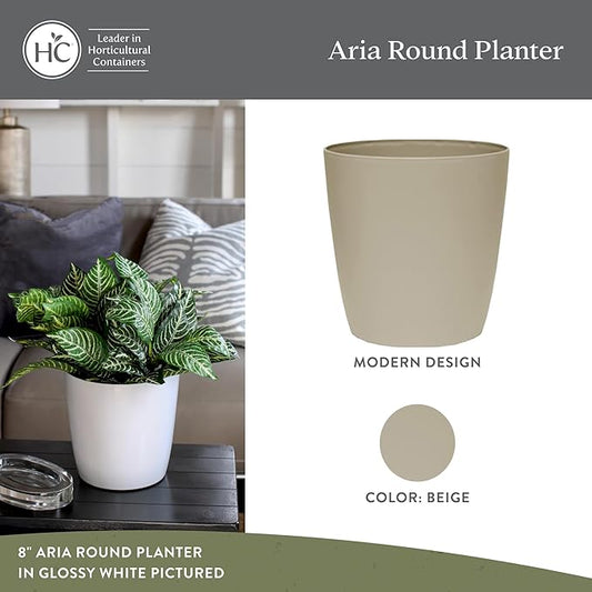 The HC Companies Aria Round Self-Watering Pot - Lightweight Plastic Planter for Herbs & More - Durable Plant Pots for Indoor Plants & Outdoor Plants (8" Beige, Pack of 2)