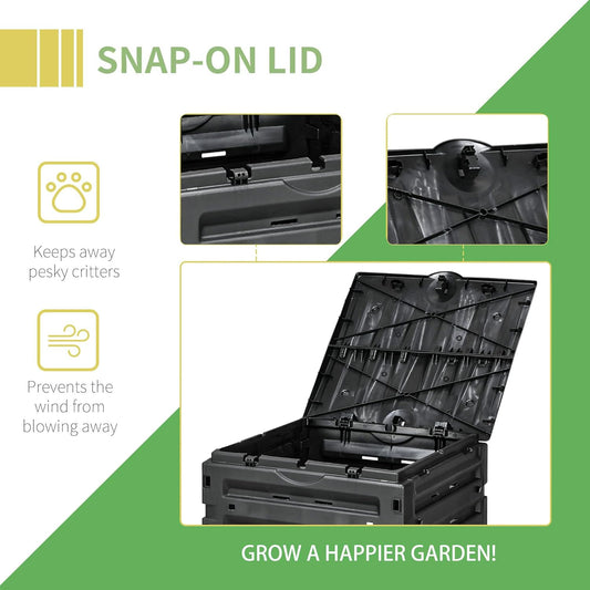 Compost Bin Outdoor 120 Gallon (450L) Garden Composter, BPA Free, with 80 Vents and 2 Sliding Doors, Lightweight Outdoor Compost Box for Garden, Kitchen, and Yard Waste, Black