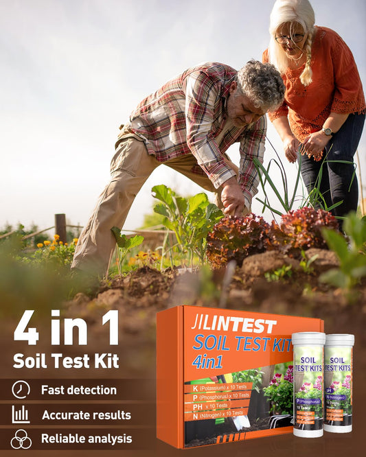 Pawfly 4 in 1 Soil Test Kit for pH, Nitrogen, Phosphorus & Potassium, 40 Tests Soil Testing Kit for Lawn Garden Yard Farm, Accurate Soil pH Test Kit for Vegetable Flower Grass Indoor & Outdoor Plants