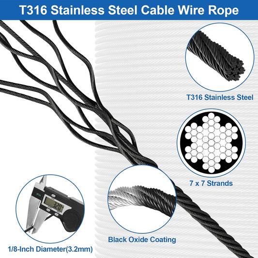 1000FT T316 Marine Grade 1/8" Stainless Steel Cable Kit w/Cutter, 7x7 Strand,1850lb Breaking Strength Wire Rope Cable for Deck Railings,Ideal for Indoor/Outdoor Railings DIY Installation, MY15