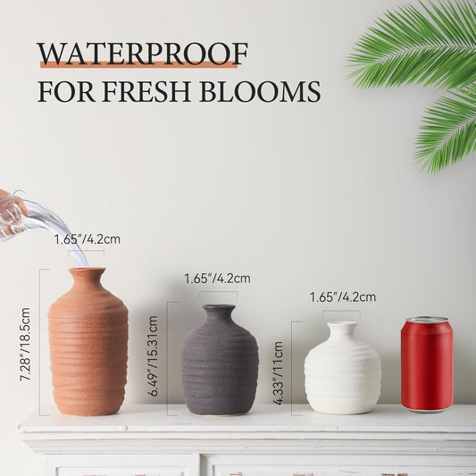 Ceramic Vase Set of 3 Decorative Vase for Home Decor Modern Farmhouse Decor Pottery Neutral Vases for Living Room Bathroom Table Mantel Fireplace Entryway Shelf (02-Brown)