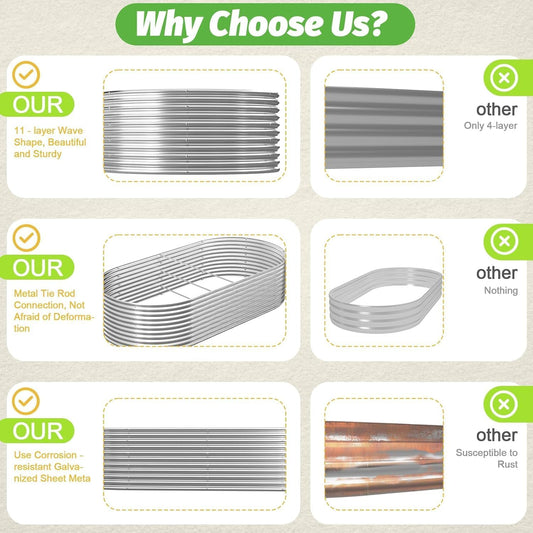 FRIZIONE 3pcs Tall 4x2ft Galvanized Raised Garden Bed Outdoor,Steel Garden Bed for Vegetables,Above Ground Garden Box for Flower,Metal Raised Beds for Gardening