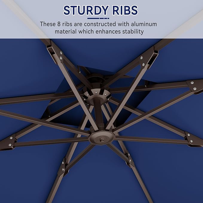 10' X 10' Cantilever Patio Umbrella Outdoor with Base Included Heavy Duty Double Top Windproof Square Offset Umbrellas with 360-degree Rotation for Pool Deck Backyard, Navy