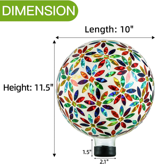 VOREEN Mosaic Glass Gazing Ball Outdoor Gazing Globe, Handmade Reflective Ball Yard Decoration for Homes, Patio, Lawn and Gardens, Gift for Mom Wife Friend, 10-Inch, Multi Colored Flowers Design