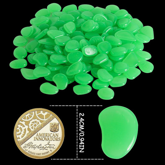 OSOPOLA 150 PCS Luminous Stones - Green Glow Rocks Decorations DIY Decorative Pebbles for Aquarium Fish Tank Sidewalk Garden Path Patio Terrace Lawn Yard Jade Ornaments Vert Cobbles Decor FD05GR150