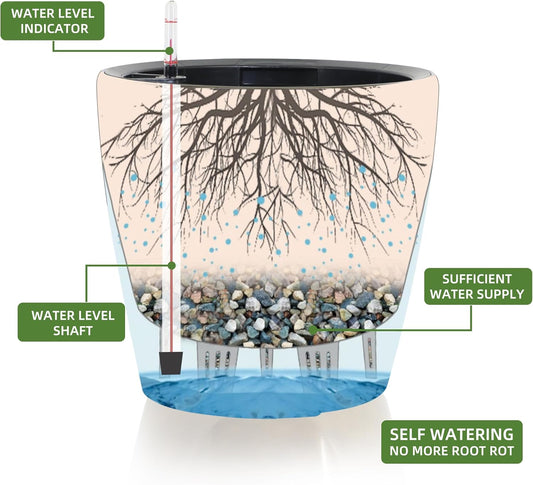 Dexceder 9x8 Inches Self Watering Planter Indoor Outdoor, Inner Pot Design, Thickened Table Flower Plant Pot with Water Level Indicator (Peacock Blue Gradient)