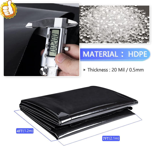 ToLanbbt Pond Liner 4 x 7 Ft HDPE Pond Liners, 20 Mil UV Resistant Preformed Pond Liner Easy Cutting, Pond Liner for Natural Looking Ponds, Waterfall, Koi Pondsand Water Garden (Black)