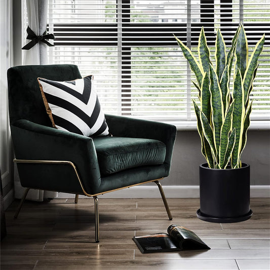 Plant Pots 10 Inch Ceramic Planter with Drainage Hole and Saucer, Matte Black Modern Cylinder Planter Pot for Indoor Outdoor Plants Flowers, Full Glazed Finish