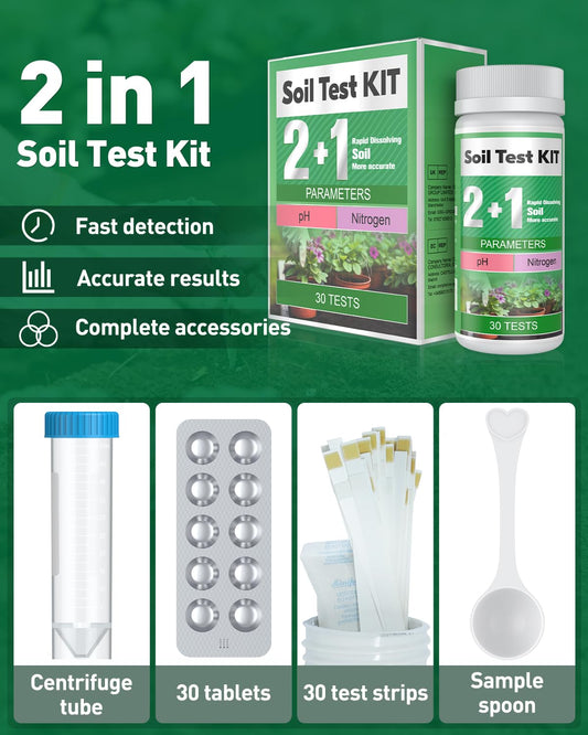 Pawfly 2 in 1 Soil Test Kit for pH & Nitrogen, 30 Strips Soil pH Test Kit, Soil pH Test Strips (3.5-9 Range), Soil Testing Kit for Lawn Garden Indoor & Outdoor