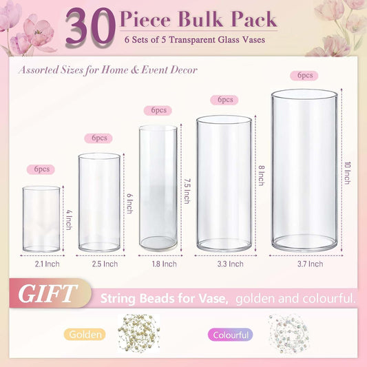 30pcs Glass Vase Cylinder Vases for Centerpieces Small Flower Glass Clear Vases Home Decor Centerpiece Table Flower Vase Decorations for Wedding Decoration&Holiday Mixed Sizes Tall