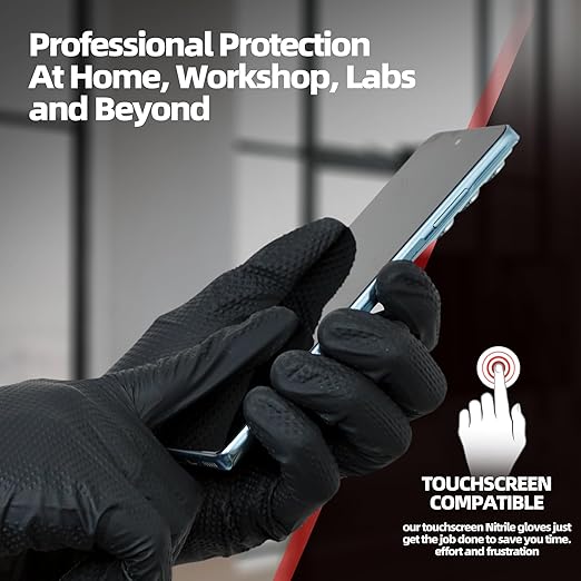 Jointown Basic Heavy Duty Nitrile Gloves, Mechanic Gloves 8 Mil Nitrile Disposable, with Raised Diamond Texture, Case of 500, Black, Medium