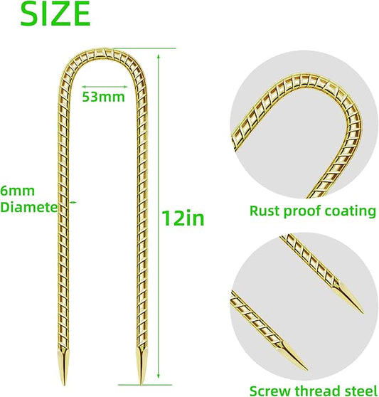 11 Pack 12 Inch Rebar Stakes Anti-Rust Galvanized Steel U Shape Hook Strong Ground Anchors for Tents, Position Kits, Fences, Trampolines Landscape Fabric for Farm Garden