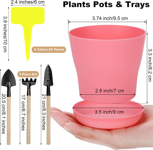 36 Pack 4 Inch Plastic Plant Pots with Saucers Colorful Flower Plant Container Seed Starting Pots Thickened Seedlings Nursery Pots for Home Garden Indoor Outdoor Flowers, 9 Colors